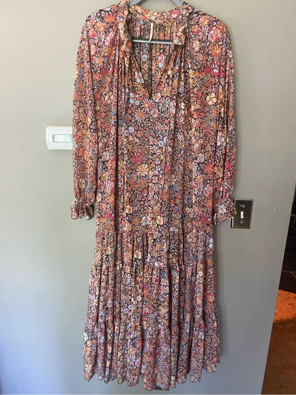 FREE PEOPLE Feeling Groovy Floral Colorful Long Sleeve Maxi Dress Size Small